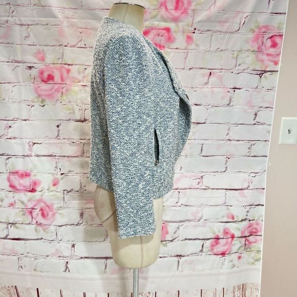 Joie Women's Hidden Zip-Up Tweed Long Sleeve Blue / White Moto Jacket Size L - Picture 7 of 13